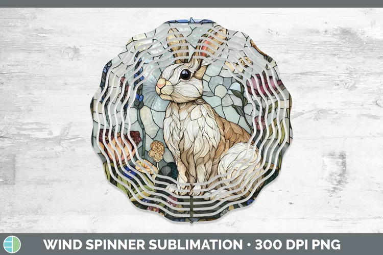 Stained Glass Woodland Snowshoe Hare Wind Spinner Sublimatio