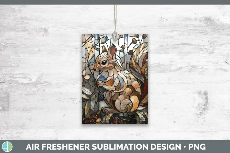 Stained Glass Woodland Squirrel Air Freshener Sublimation Ca