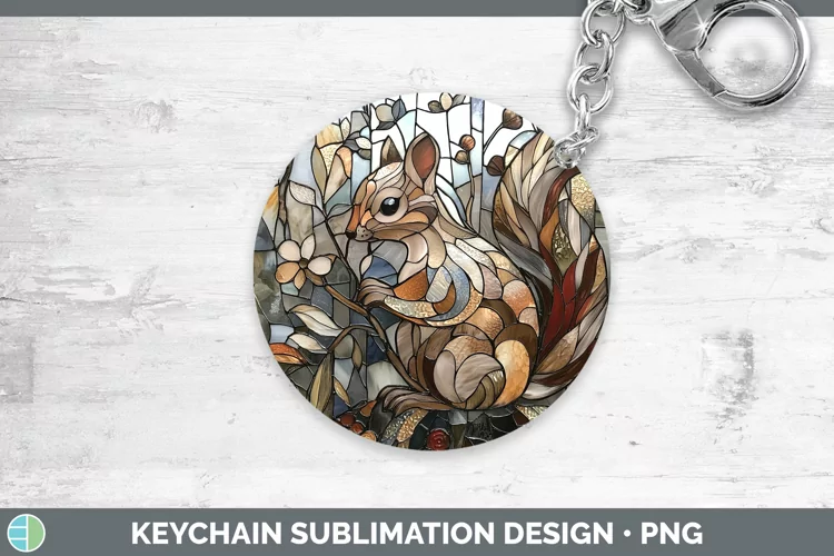 Stained Glass Woodland Squirrel Keychain Sublimation Keyring