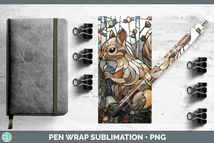 Stained Glass Woodland Squirrel Pen Wrap Sublimation Pen Des