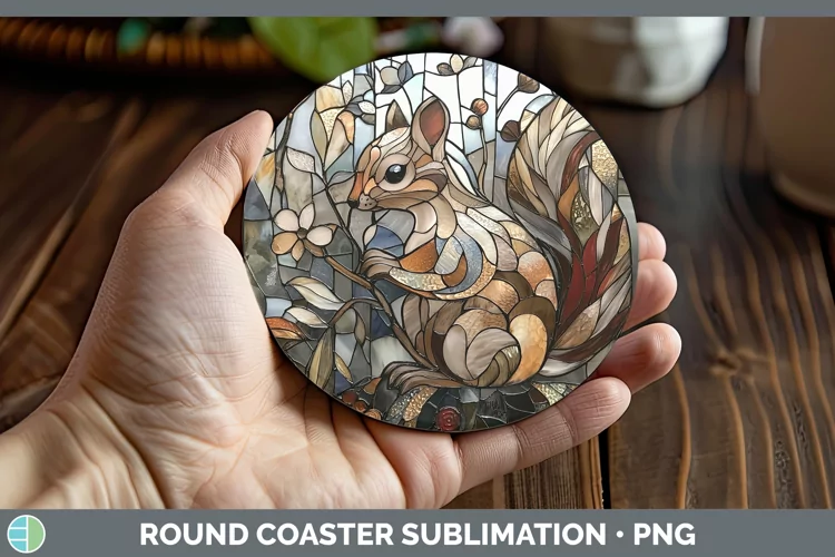 Stained Glass Woodland Squirrel Round Coaster Sublimation Co
