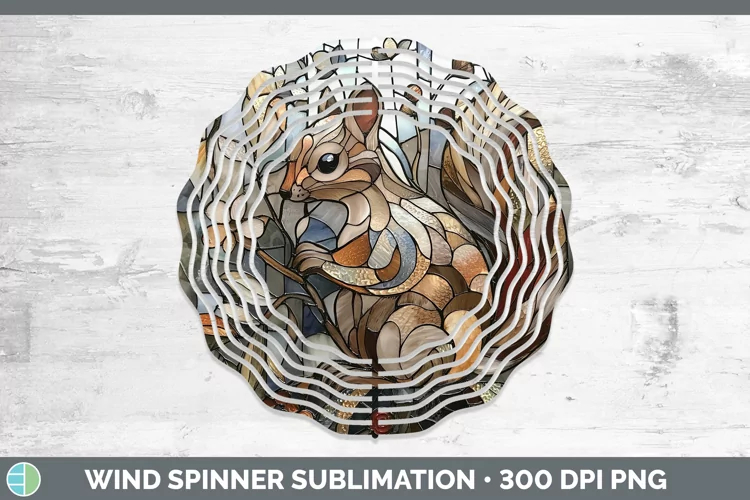 Stained Glass Woodland Squirrel Wind Spinner Sublimation Spi