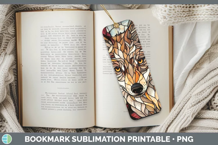 Stained Glass Woodland Wolf Bookmark Sublimation Printable D