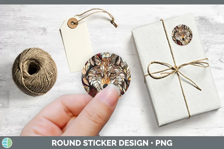 Stained Glass Woodland Wolf Stickers | Round Labels Designs