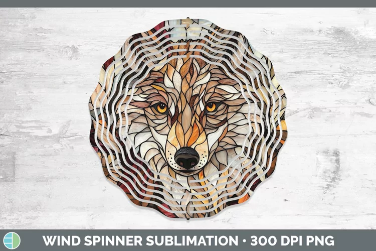 Stained Glass Woodland Wolf Wind Spinner Sublimation Spinner