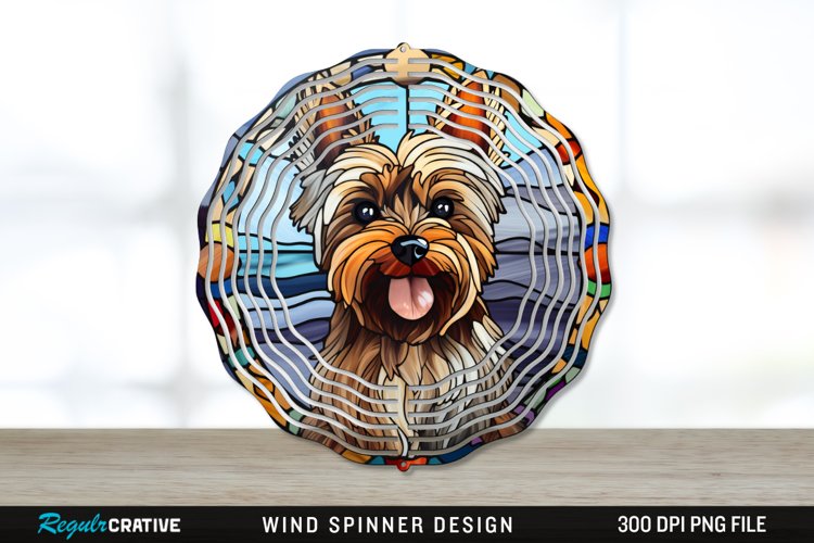 Stained Glass Yorkshire Terrier Dog Wind Spinner Sublimation example image 1