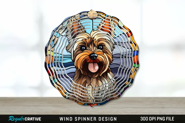 Stained Glass Yorkshire Terrier Dog Wind Spinner Sublimation