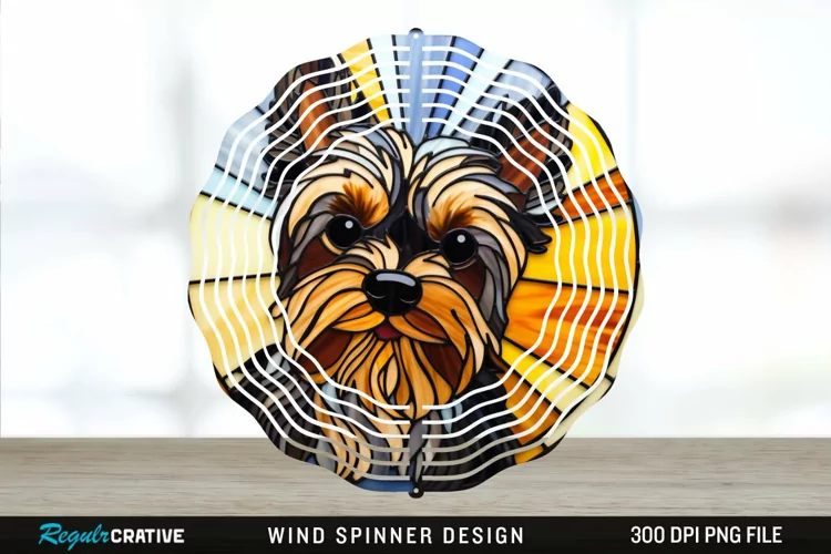 Stained Glass Yorkshire Terrier Dog Wind Spinner Sublimation