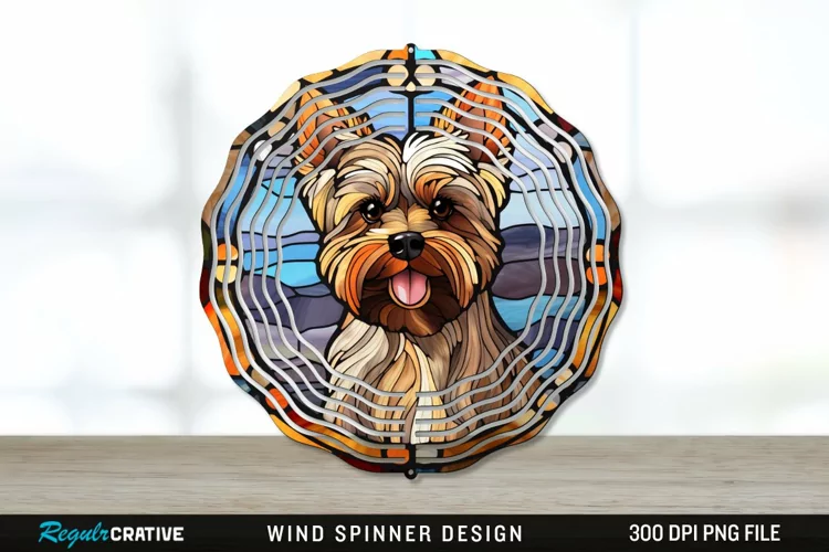 Stained Glass Yorkshire Terrier Dog Wind Spinner Sublimation