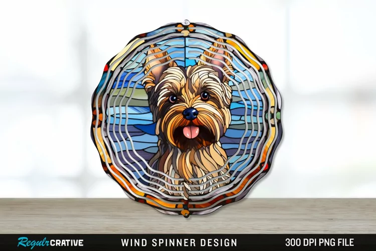 Stained Glass Yorkshire Terrier Dog Wind Spinner Sublimation