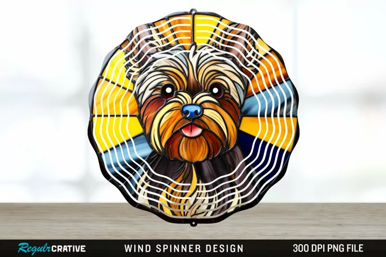 Stained Glass Yorkshire Terrier Dog Wind Spinner Sublimation