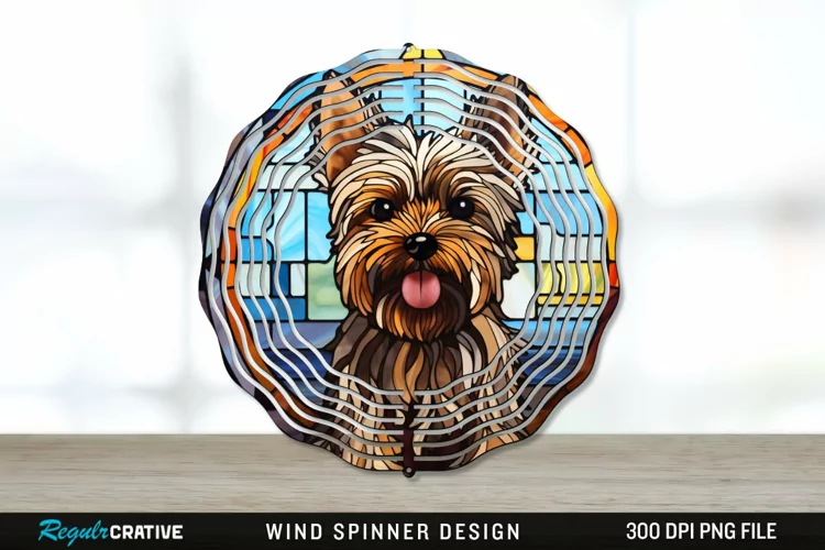 Stained Glass Yorkshire Terrier Dog Wind Spinner Sublimation