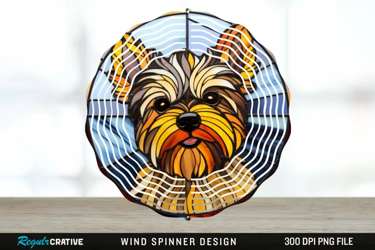 Stained Glass Yorkshire Terrier Dog Wind Spinner Sublimation