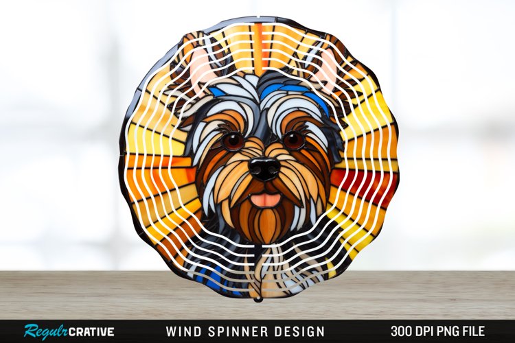 Stained Glass Yorkshire Terrier Dog Wind Spinner Sublimation example image 1