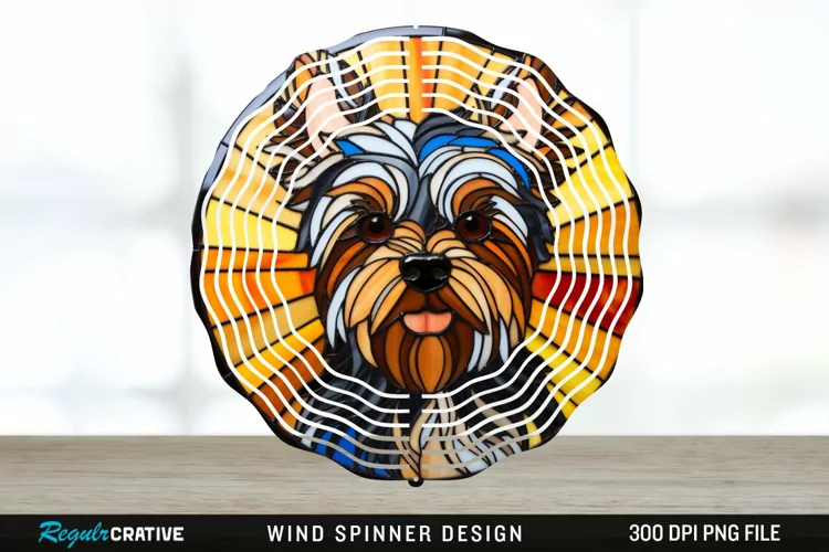 Stained Glass Yorkshire Terrier Dog Wind Spinner Sublimation