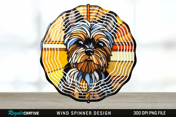 Stained Glass Yorkshire Terrier Dog Wind Spinner Sublimation