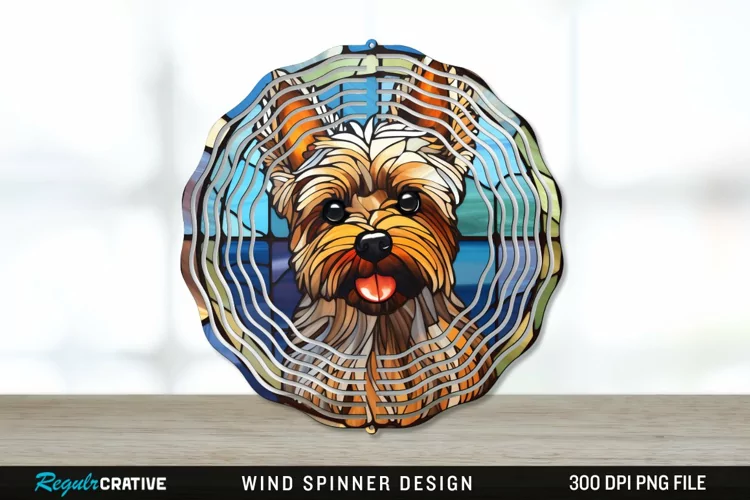 Stained Glass Yorkshire Terrier Dog Wind Spinner Sublimation