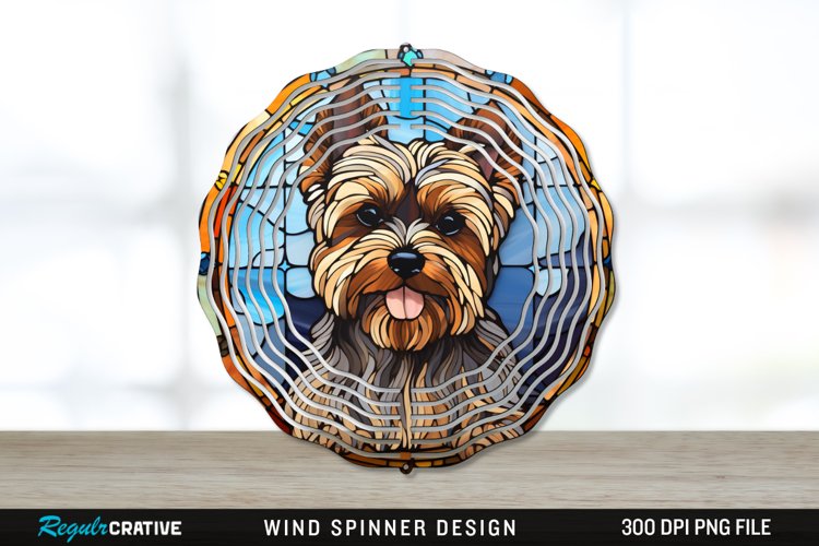Stained Glass Yorkshire Terrier Dog Wind Spinner Sublimation example image 1