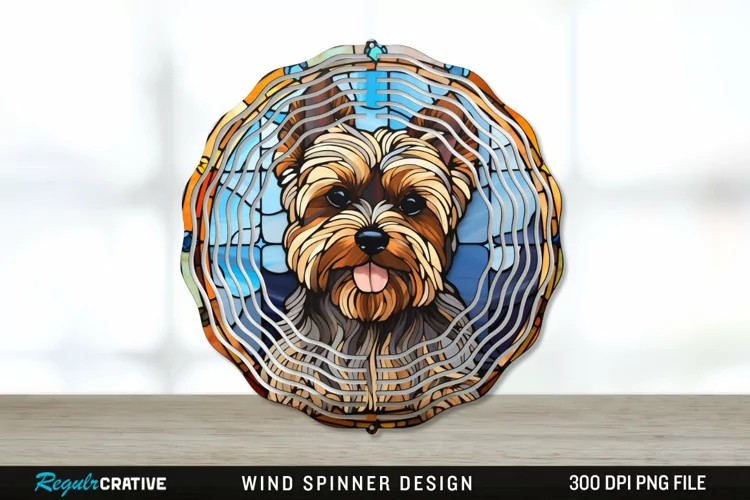 Stained Glass Yorkshire Terrier Dog Wind Spinner Sublimation