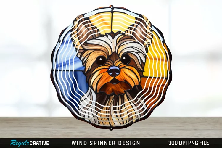 Stained Glass Yorkshire Terrier Dog Wind Spinner Sublimation