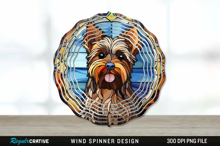 Stained Glass Yorkshire Terrier Dog Wind Spinner Sublimation