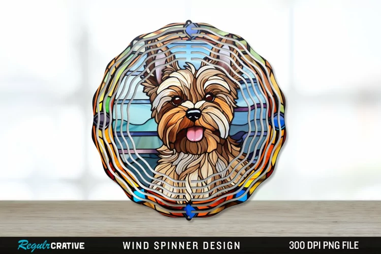 Stained Glass Yorkshire Terrier Dog Wind Spinner Sublimation