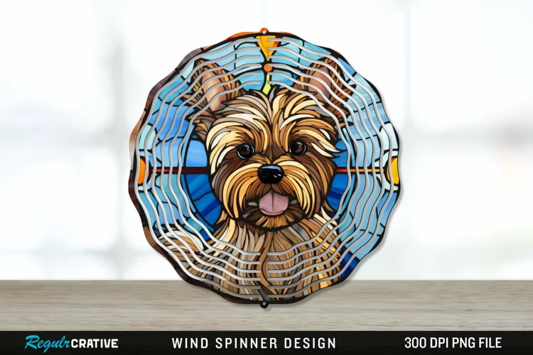 Stained Glass Yorkshire Terrier Dog Wind Spinner Sublimation