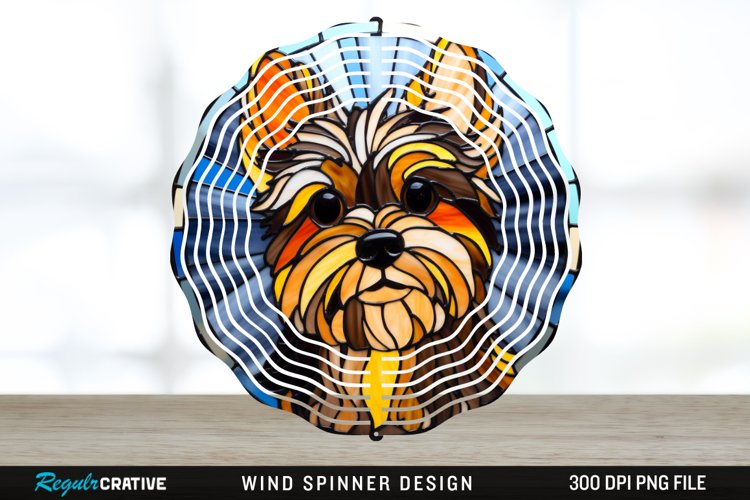Stained Glass Yorkshire Terrier Dog Wind Spinner Sublimation example image 1
