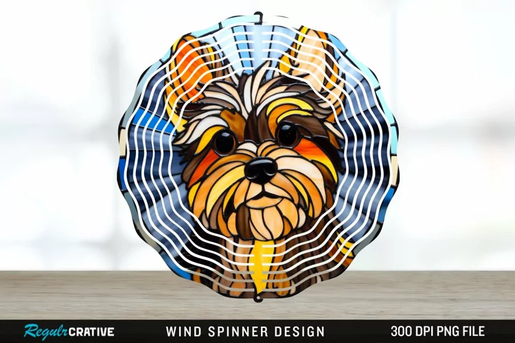 Stained Glass Yorkshire Terrier Dog Wind Spinner Sublimation