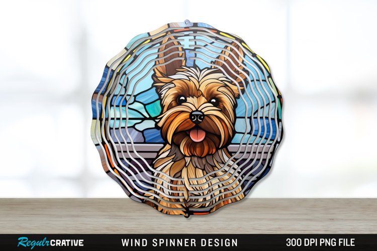 Stained Glass Yorkshire Terrier Dog Wind Spinner Sublimation example image 1