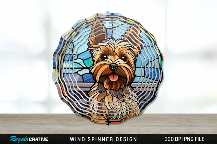 Stained Glass Yorkshire Terrier Dog Wind Spinner Sublimation