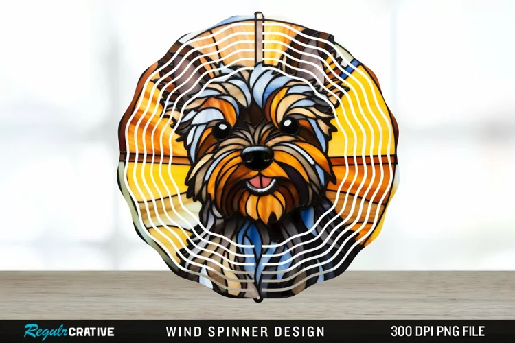 Stained Glass Yorkshire Terrier Dog Wind Spinner Sublimation
