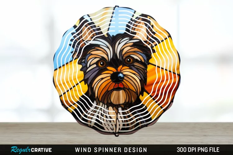 Stained Glass Yorkshire Terrier Dog Wind Spinner Sublimation