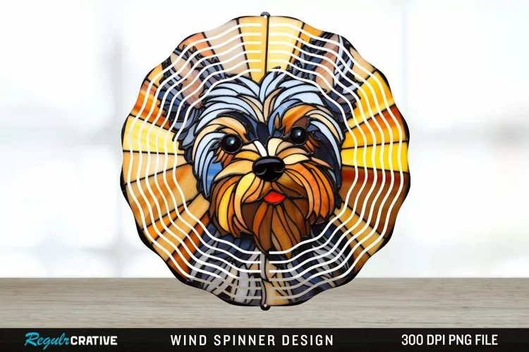 Stained Glass Yorkshire Terrier Dog Wind Spinner Sublimation