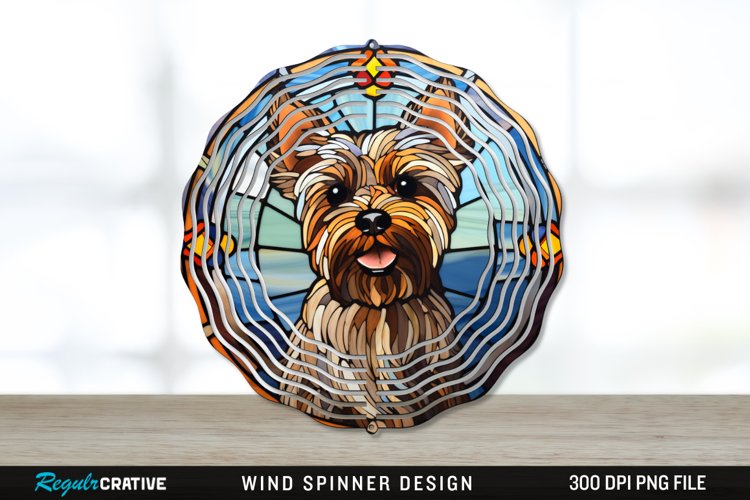 Stained Glass Yorkshire Terrier Dog Wind Spinner Sublimation example image 1