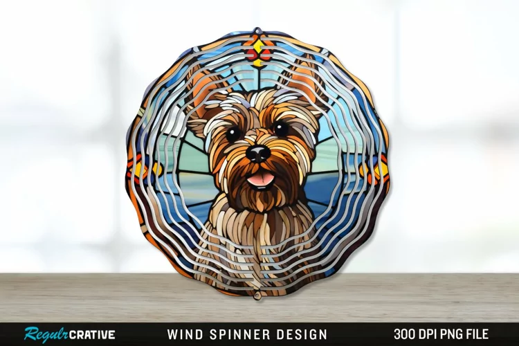 Stained Glass Yorkshire Terrier Dog Wind Spinner Sublimation