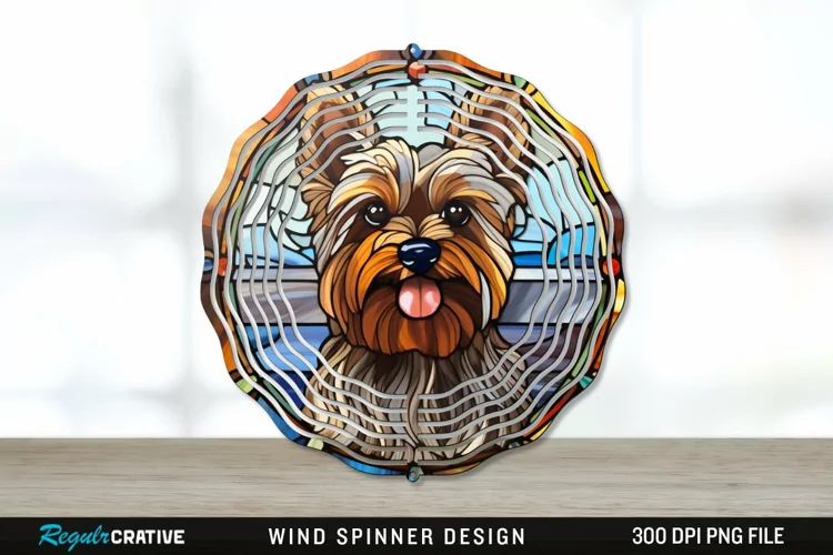 Stained Glass Yorkshire Terrier Dog Wind Spinner Sublimation