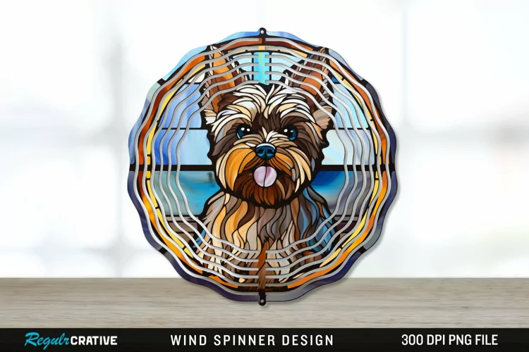 Stained Glass Yorkshire Terrier Dog Wind Spinner Sublimation