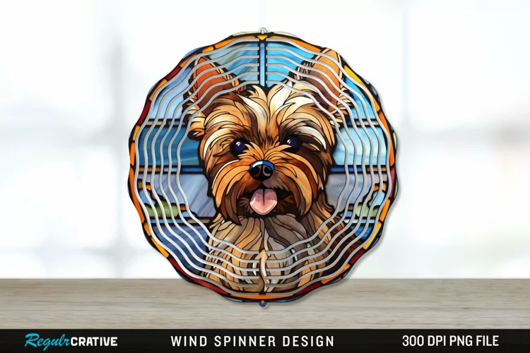 Stained Glass Yorkshire Terrier Dog Wind Spinner Sublimation
