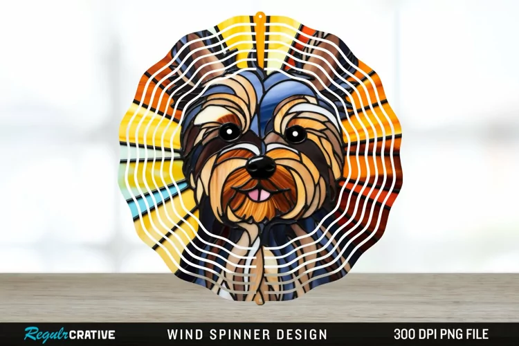 Stained Glass Yorkshire Terrier Dog Wind Spinner Sublimation