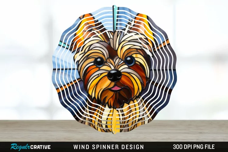 Stained Glass Yorkshire Terrier Dog Wind Spinner Sublimation