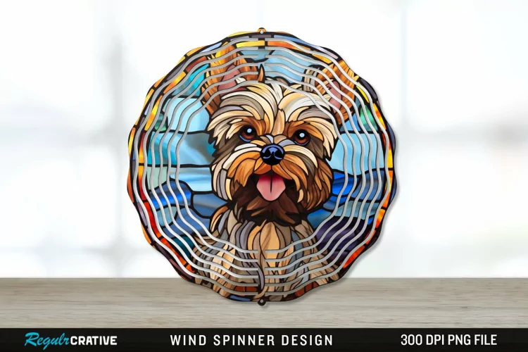 Stained Glass Yorkshire Terrier Dog Wind Spinner Sublimation