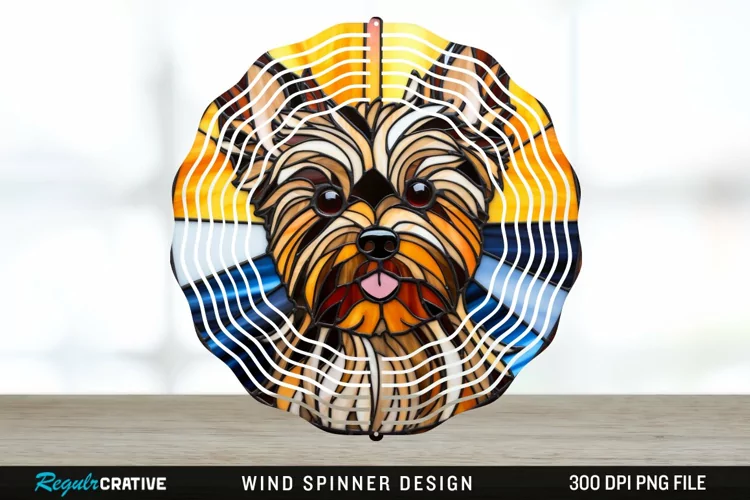 Stained Glass Yorkshire Terrier Dog Wind Spinner Sublimation