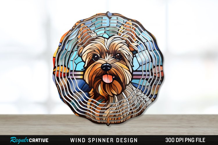 Stained Glass Yorkshire Terrier Dog Wind Spinner Sublimation example image 1