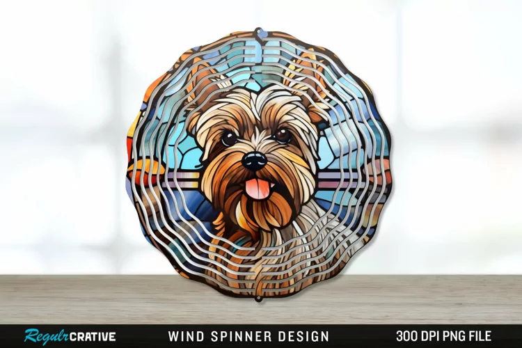 Stained Glass Yorkshire Terrier Dog Wind Spinner Sublimation