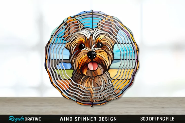 Stained Glass Yorkshire Terrier Dog Wind Spinner Sublimation