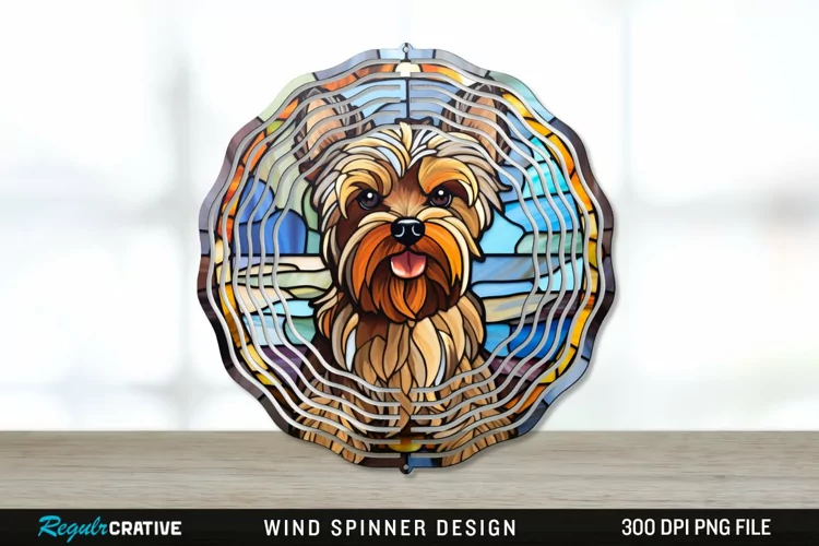 Stained Glass Yorkshire Terrier Dog Wind Spinner Sublimation