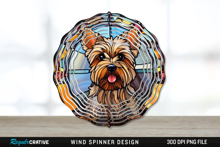 Stained Glass Yorkshire Terrier Dog Wind Spinner Sublimation example image 1