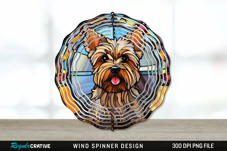 Stained Glass Yorkshire Terrier Dog Wind Spinner Sublimation