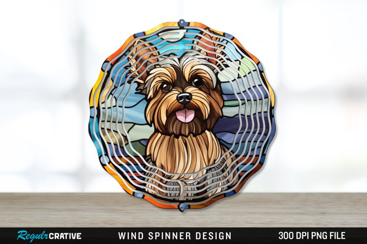 Stained Glass Yorkshire Terrier Dog Wind Spinner Sublimation example image 1